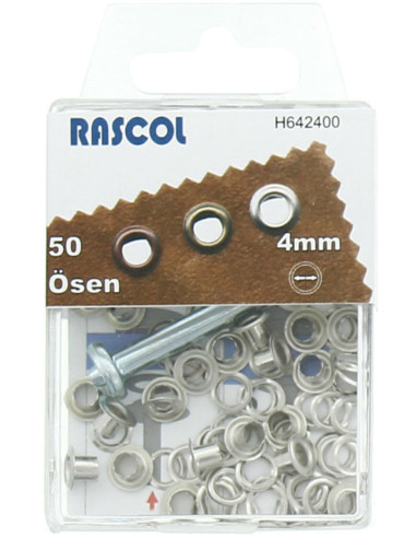 Boite 50 oeillets 4 mm avec outil de pose Rascol - Argent