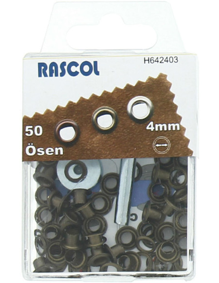 Boite 50 oeillets 4 mm avec outil de pose Rascol - Laiton antique
