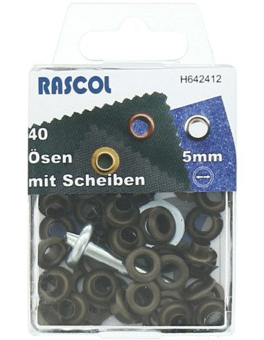 Boite 40 oeillets 5 mm avec outil de pose Rascol - Laiton antique