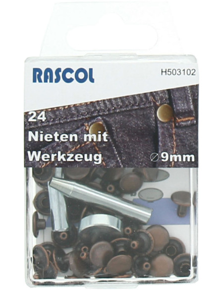 Boite de 24 rivets 9 mm avec outil - Cuivre