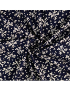 Tissu coton vintage - Fond bleu marine petites fleurs écrues 2