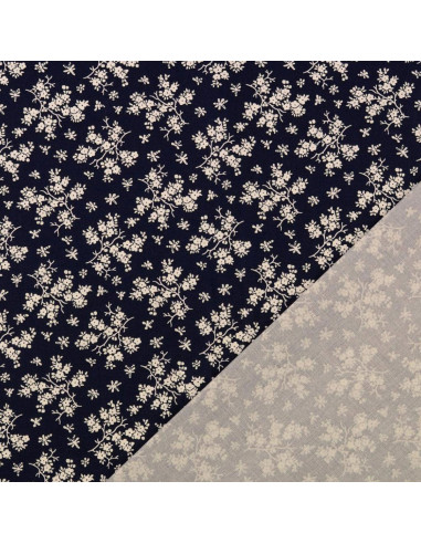 Tissu coton vintage - Fond bleu marine petites fleurs écrues