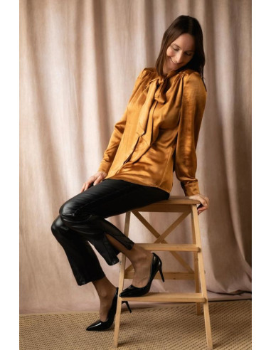 Tissu satin deluxe touché soie - Ocre