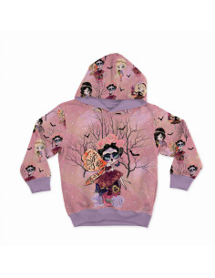 Tissu sweat - Fées d´halloween fond rose 2