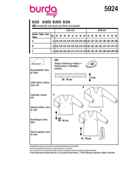 Patron de blouse - Burda 5924