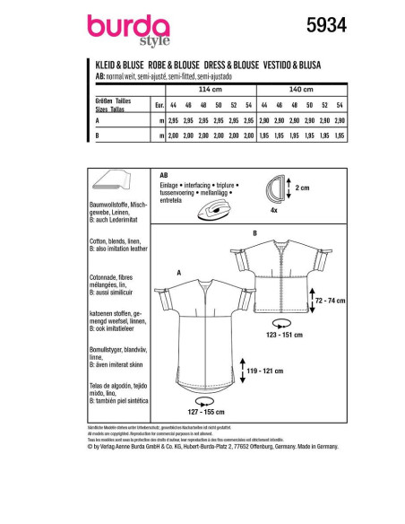 Patron de robe et blouse - Burda 5934