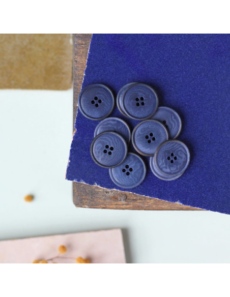 Bouton corozo à fin rebord 20 mm - Indigo