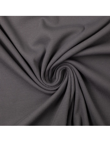 Tissu jersey coton maille fine côtelé - Gris foncé