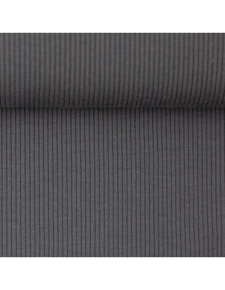 Tissu jersey coton maille fine côtelé - Gris foncé