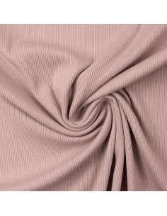 Tissu jersey coton maille fine côtelé - Vieux rose