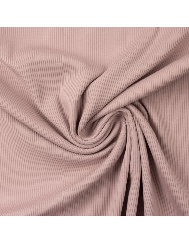 Tissu jersey coton maille fine côtelé - Vieux rose
