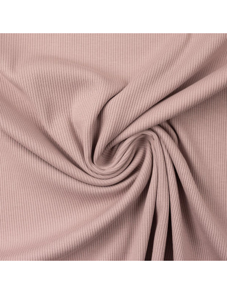 Tissu jersey coton maille fine côtelé - Vieux rose