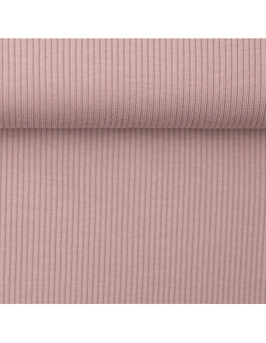 Tissu jersey coton maille fine côtelé - Vieux rose