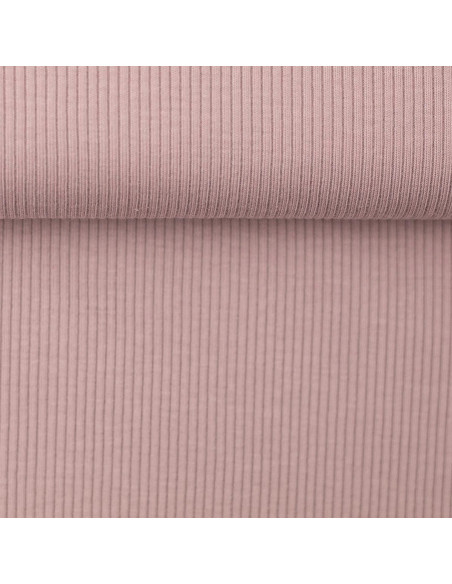 Tissu jersey coton maille fine côtelé - Vieux rose