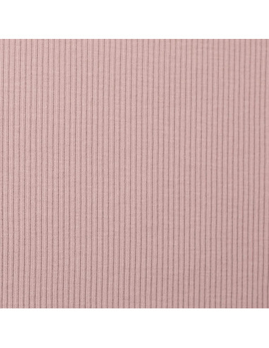 Tissu jersey coton maille fine côtelé - Vieux rose