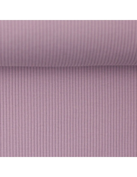 Tissu jersey coton maille fine côtelé - Lavande