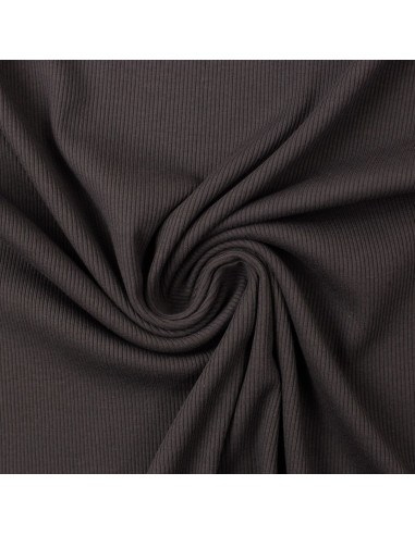 Tissu jersey coton maille fine côtelé - Gris anthracite