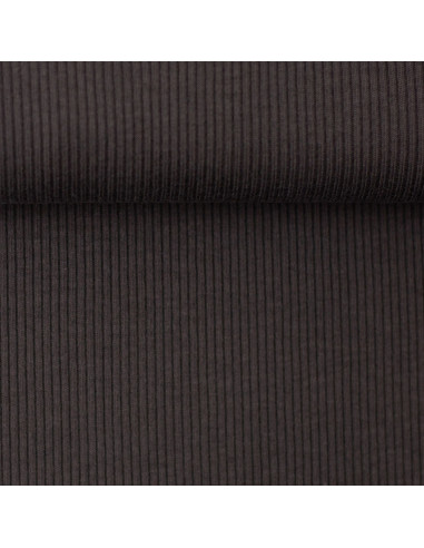 Tissu jersey coton maille fine côtelé - Gris anthracite