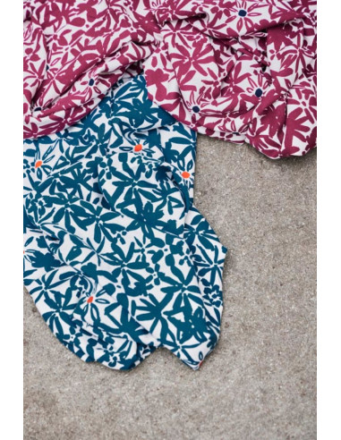 Tissu crêpe de viscose Flowery - Bleu océan
