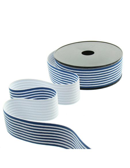 Elastique fantaisie rayures fines 40 mm - Bleu