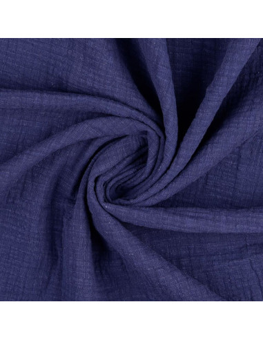 Tissu double gaze de coton Vintage - Bleu marine