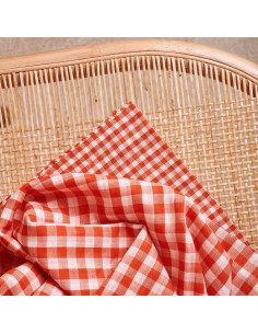Tissu double gaze vichy Off-White Tangerine - Atelier Brunette