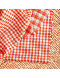 Tissu double gaze vichy Off-White Tangerine - Atelier Brunette 2
