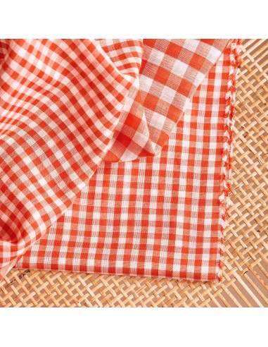 Tissu double gaze vichy Off-White Tangerine - Atelier Brunette