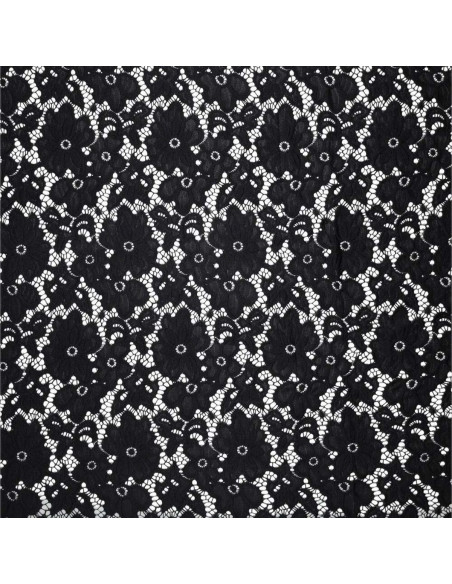 Tissu guipure stretch Bloom - Noir