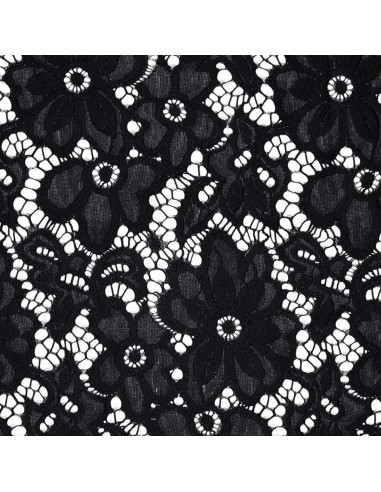 Tissu guipure stretch Bloom - Noir