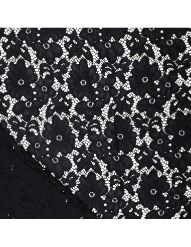 Tissu guipure stretch Bloom - Noir