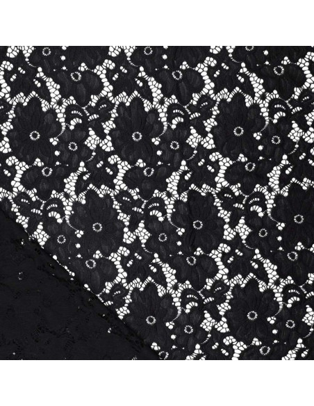 Tissu guipure stretch Bloom - Noir