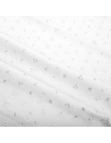 Tissu broderie anglaise chemin de fleurs - Blanc