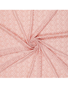 Tissu broderie anglaise extensible - Vieux rose
