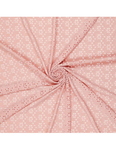 Tissu broderie anglaise extensible - Vieux rose