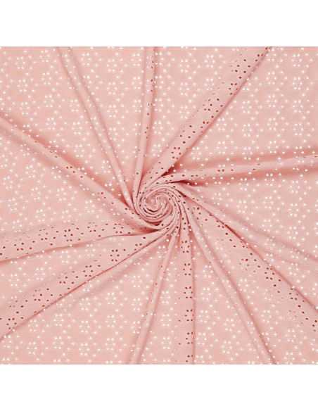 Tissu broderie anglaise extensible - Vieux rose