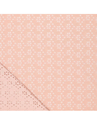 Tissu broderie anglaise extensible - Vieux rose