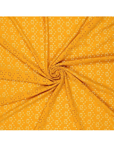 Tissu broderie anglaise extensible - Curry