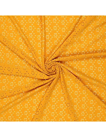 Tissu broderie anglaise extensible - Curry