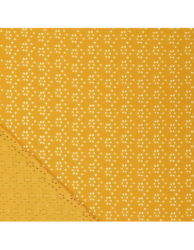 Tissu broderie anglaise extensible - Curry