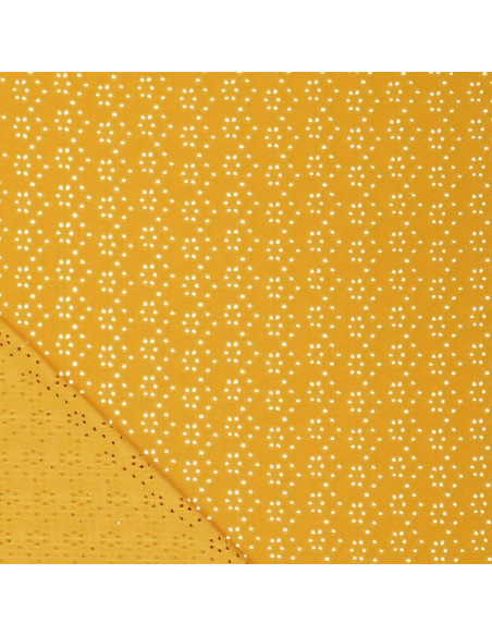 Tissu broderie anglaise extensible - Curry