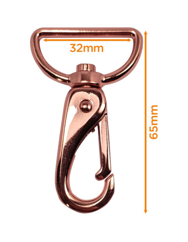 Mousqueton métal premium - Or rose 65 x 32 mm