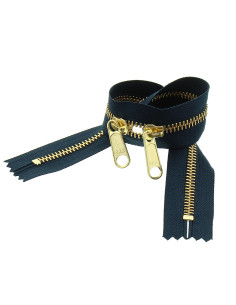 Fermeture dos à dos métal pour sacs 40 cm - Marine et doré 2