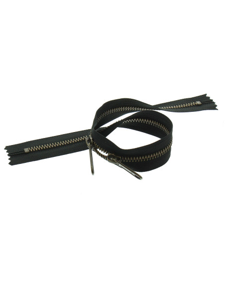 Fermeture dos à dos métal pour sacs 40 cm - Noir et bronze
