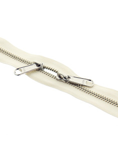 Fermeture dos à dos métal pour sacs 40 cm - Ecru et argent