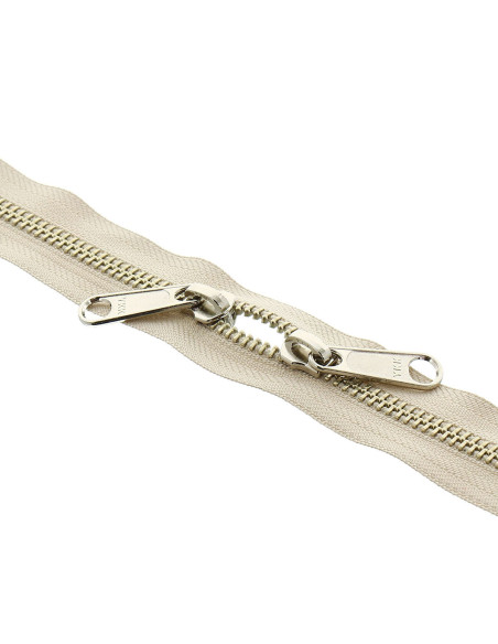 Fermeture dos à dos métal pour sacs 40 cm - Beige et argent