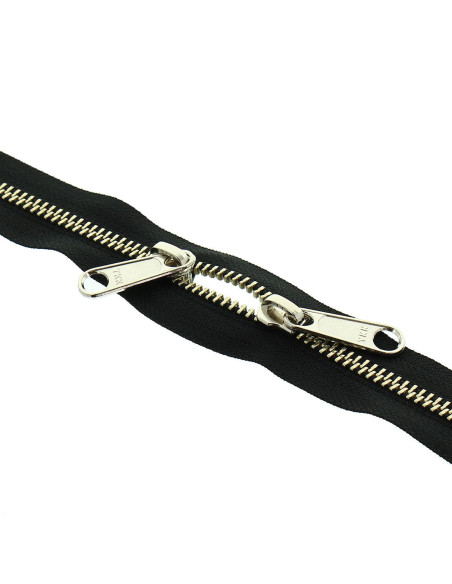 Fermeture dos à dos métal pour sacs 40 cm - Noir et argent