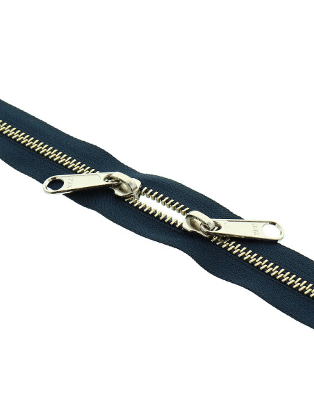 Fermeture dos à dos métal pour sacs 40 cm - Marine et argent