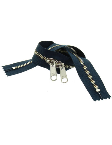 Fermeture dos à dos métal pour sacs 40 cm - Marine et argent