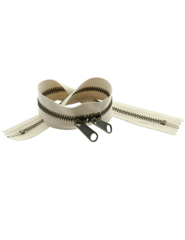 Fermeture dos à dos métal pour sacs 40 cm - Beige et bronze